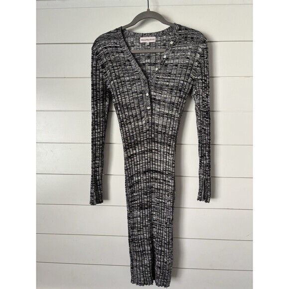 Wind & Willow Dresses & Skirts - Willow & Wind Black White Gray Heather Ribbed Knit Henley Bodycon Dress Size S